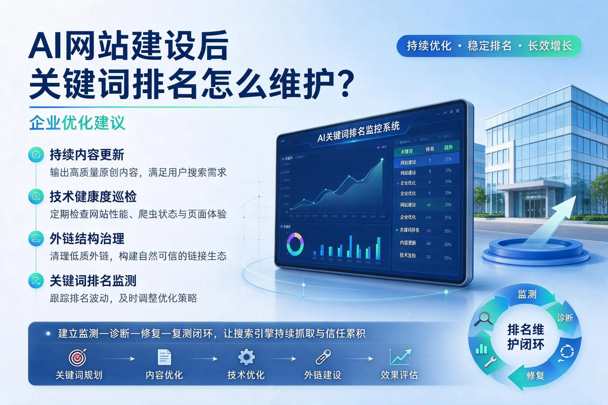 AI网站建设后关键词排名怎么维护?南平企业优化建议
