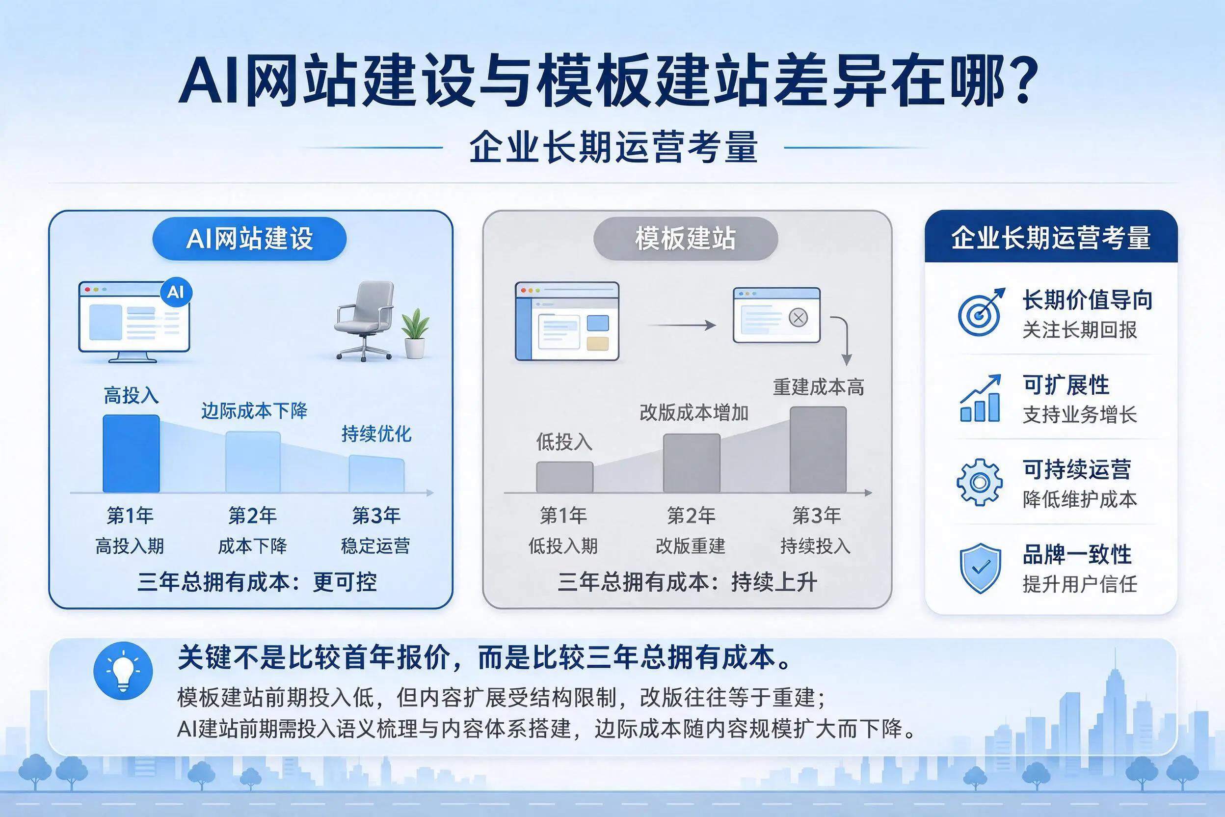 AI网站建设与模板建站差异在哪？南平企业长期运营考量